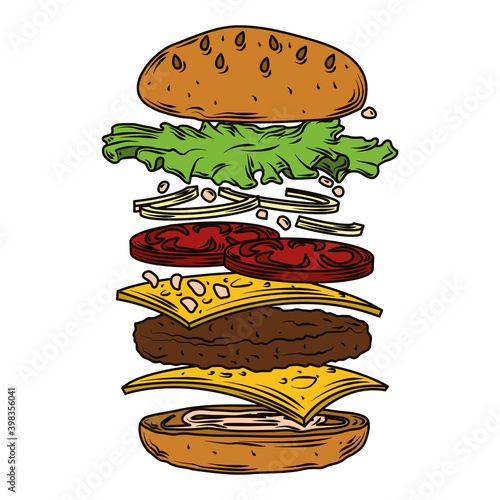 burger layers with refreshing ingredients fast food