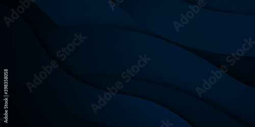 Dark blue and black abstract business presentation background with wave overlap layers