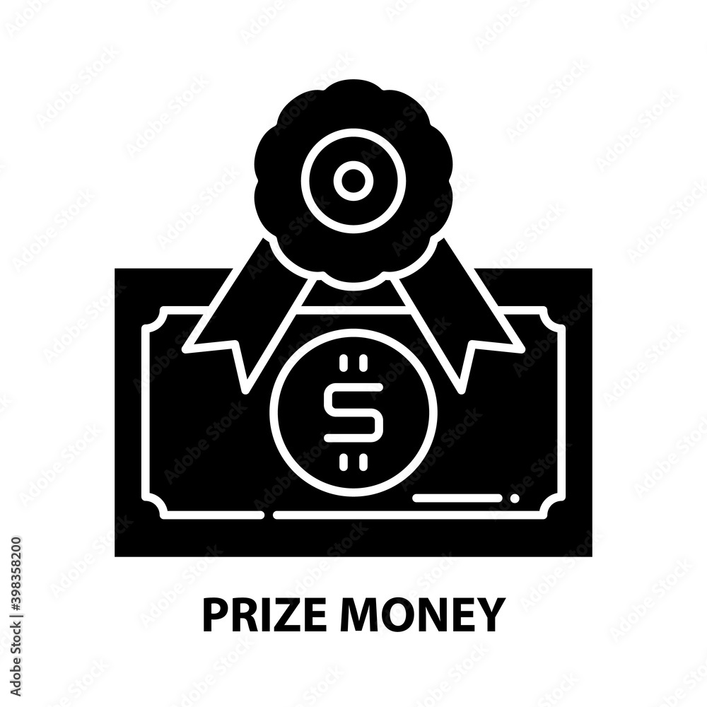 prize money icon, black vector sign with editable strokes, concept illustration prize money icon, black vector sign with editable strokes, concept illustration
