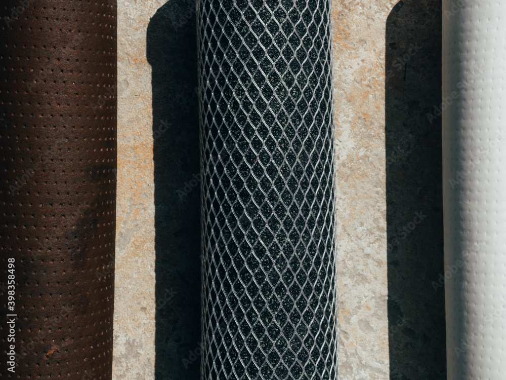 Water filter cartridge white new, with coal and used with rusty, reverse osmosis system