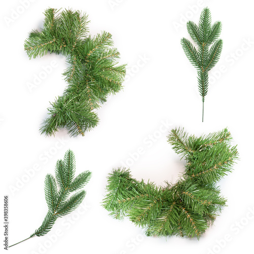 Christmas tree branches on a white background. Isolate. Beautiful Christmas tree branches for design on white background