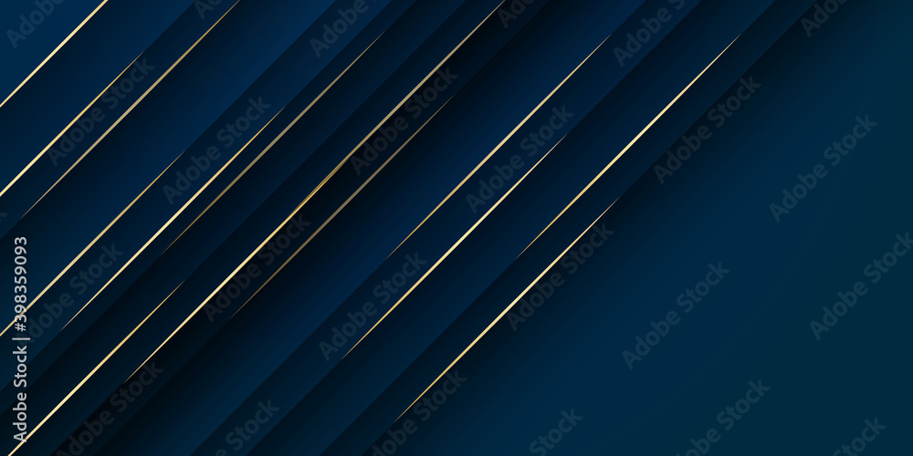 Fototapeta premium Blue gold abstract background with luxury elegant golden lines for presentation design templates
