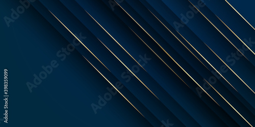  Abstract template dark blue luxury premium background with luxury triangles pattern and gold lighting lines. 