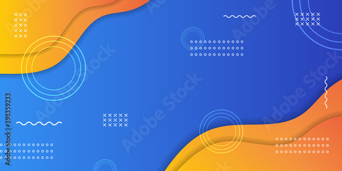 Blue background with orange and yellow color composition in abstract. Abstract backgrounds with a combination of lines and circle dots can be used for your ad banners, Sale banner template, and More.