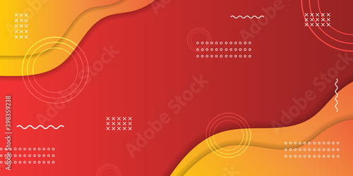 Abstract Yyellow and orange warm tone wave memphis background with simply curve lighting element vector