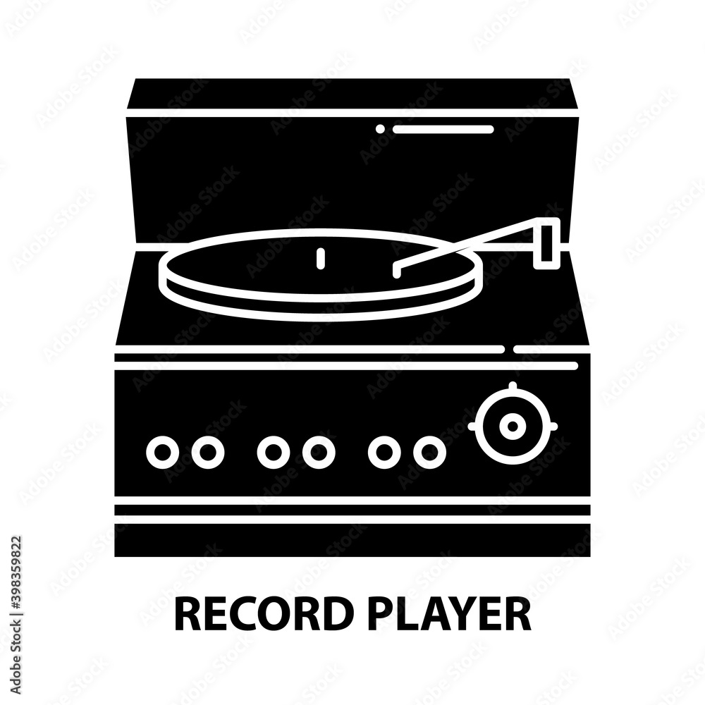 record player symbol icon, black vector sign with editable strokes, concept illustration record player symbol icon, black vector sign with editable strokes, concept illustration
