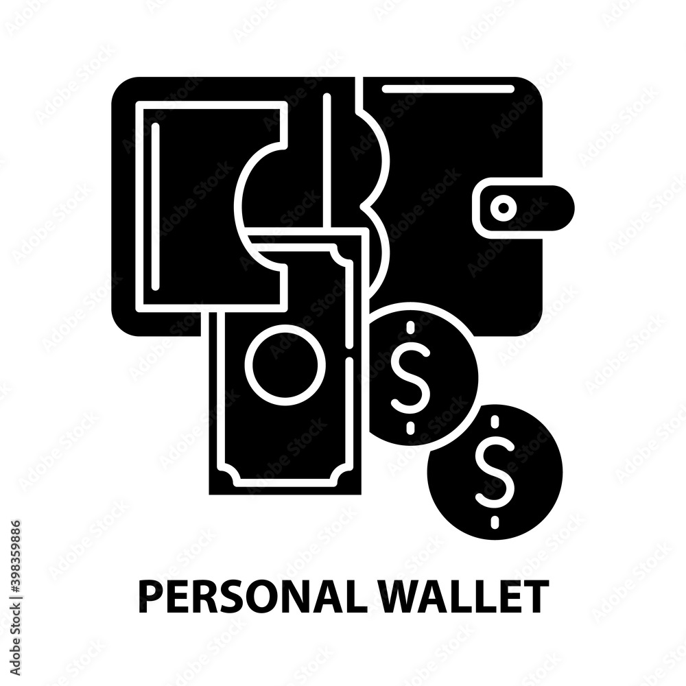 personal wallet icon, black vector sign with editable strokes, concept illustration