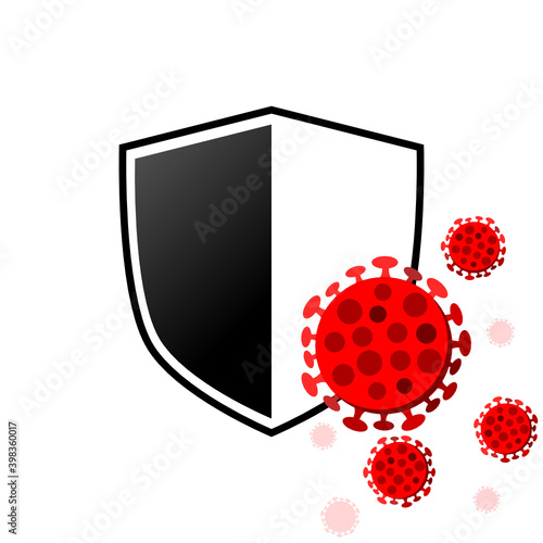 vaccine shield and coronavirus covid-19 virus cell vector isolated in white background
