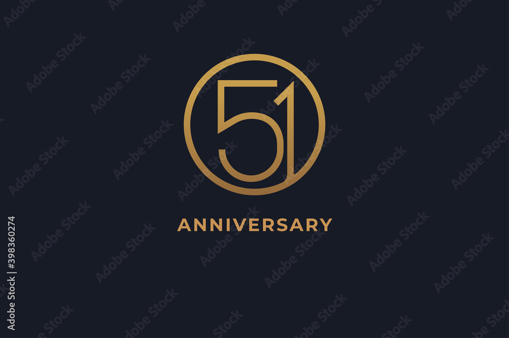 Number 51 logo, gold line circle with number inside, usable for anniversary and invitation, golden number design template, vector illustration Number 51 logo, gold line circle with number inside, usable for anniversary and invitation, golden number design template, vector illustration