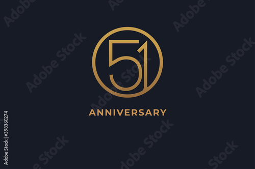 Number 51 logo, gold line circle with number inside, usable for anniversary and invitation, golden number design template, vector illustration