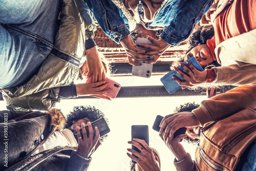 Young people hands using smartphones.