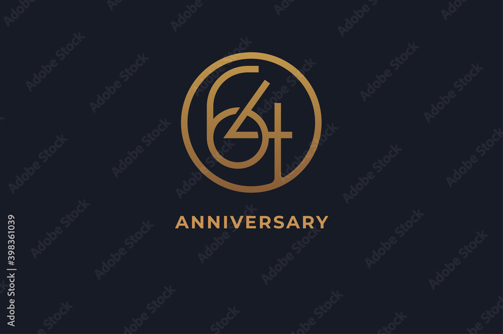 Number 64 logo, gold line circle with number inside, usable for anniversary and invitation, golden number design template, vector illustration Number 64 logo, gold line circle with number inside, usable for anniversary and invitation, golden number design template, vector illustration