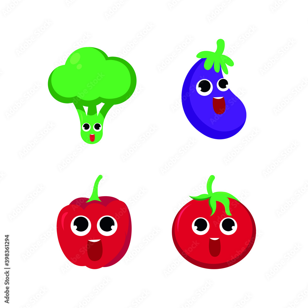 Set of different cute happy vegetable characters. Vector flat illustration isolated on white background Set of different cute happy vegetable characters. Vector flat illustration isolated on white background