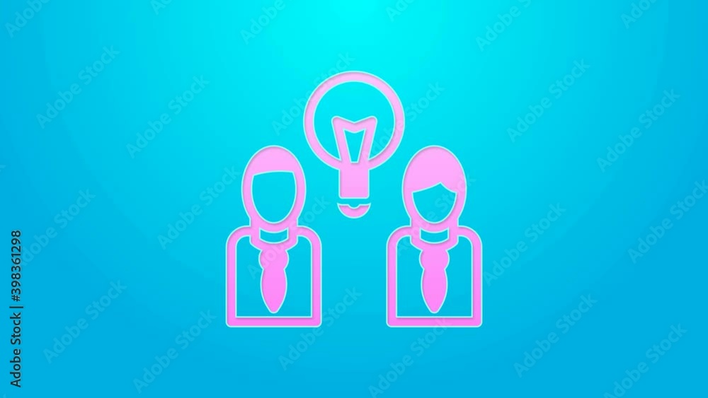 Pink line People with lamp bulb icon isolated on blue background. Concept of idea. 4K Video motion graphic animation Pink line People with lamp bulb icon isolated on blue background. Concept of idea. 4K Video motion graphic animation