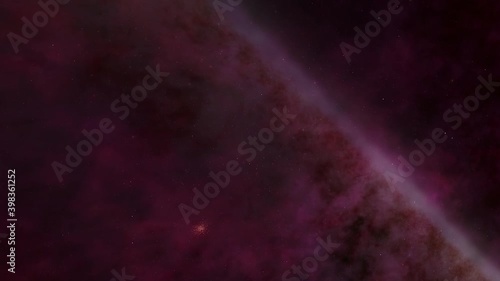 Exploration of galaxies through outer space towards a bright milky-way galaxy. 4K looping animation of flying through bright nebulae, clouds, and star fields.