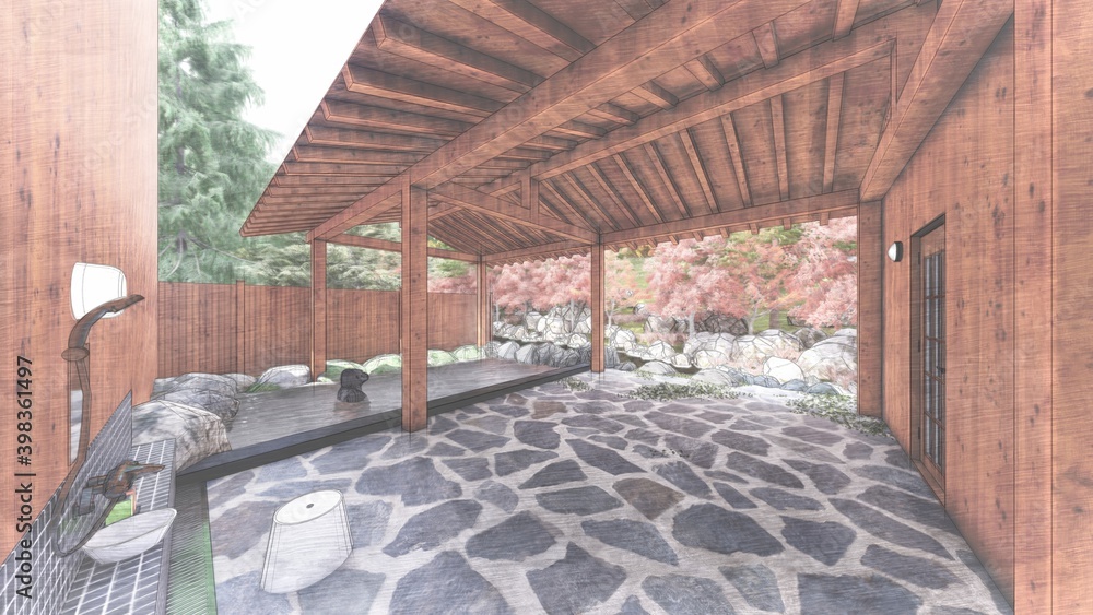 温泉 屋外 個室露天風呂 屋根あり ゴリラ26 Stock Illustration Adobe Stock