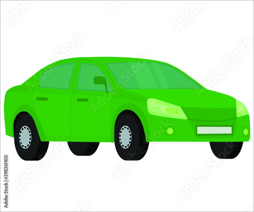 A green automobile.