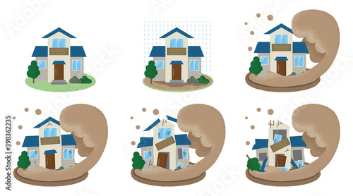 水害に遭う住宅のベクターイラストセット