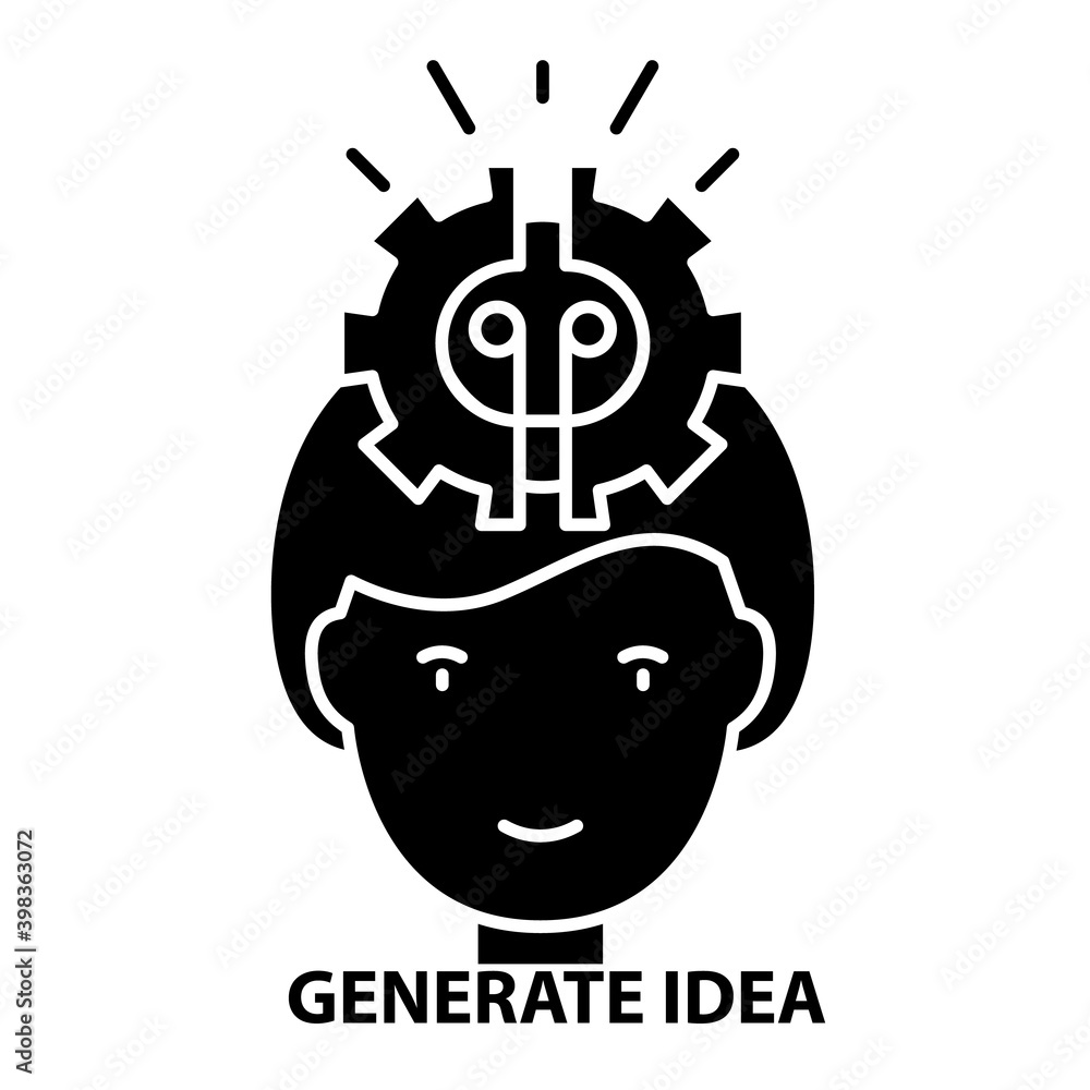 generate idea icon, black vector sign with editable strokes, concept illustration generate idea icon, black vector sign with editable strokes, concept illustration