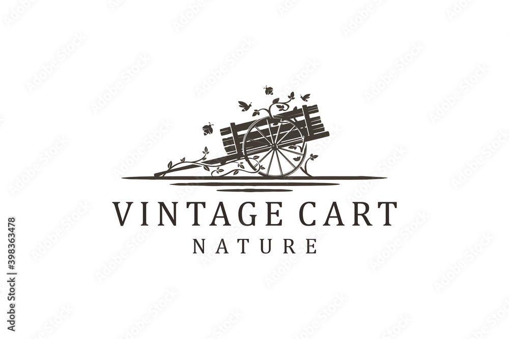 Cart vehicle traditional logo design, farming wagon wood, cart wood rustic, traditional cart design. - obrazy, fototapety, plakaty 