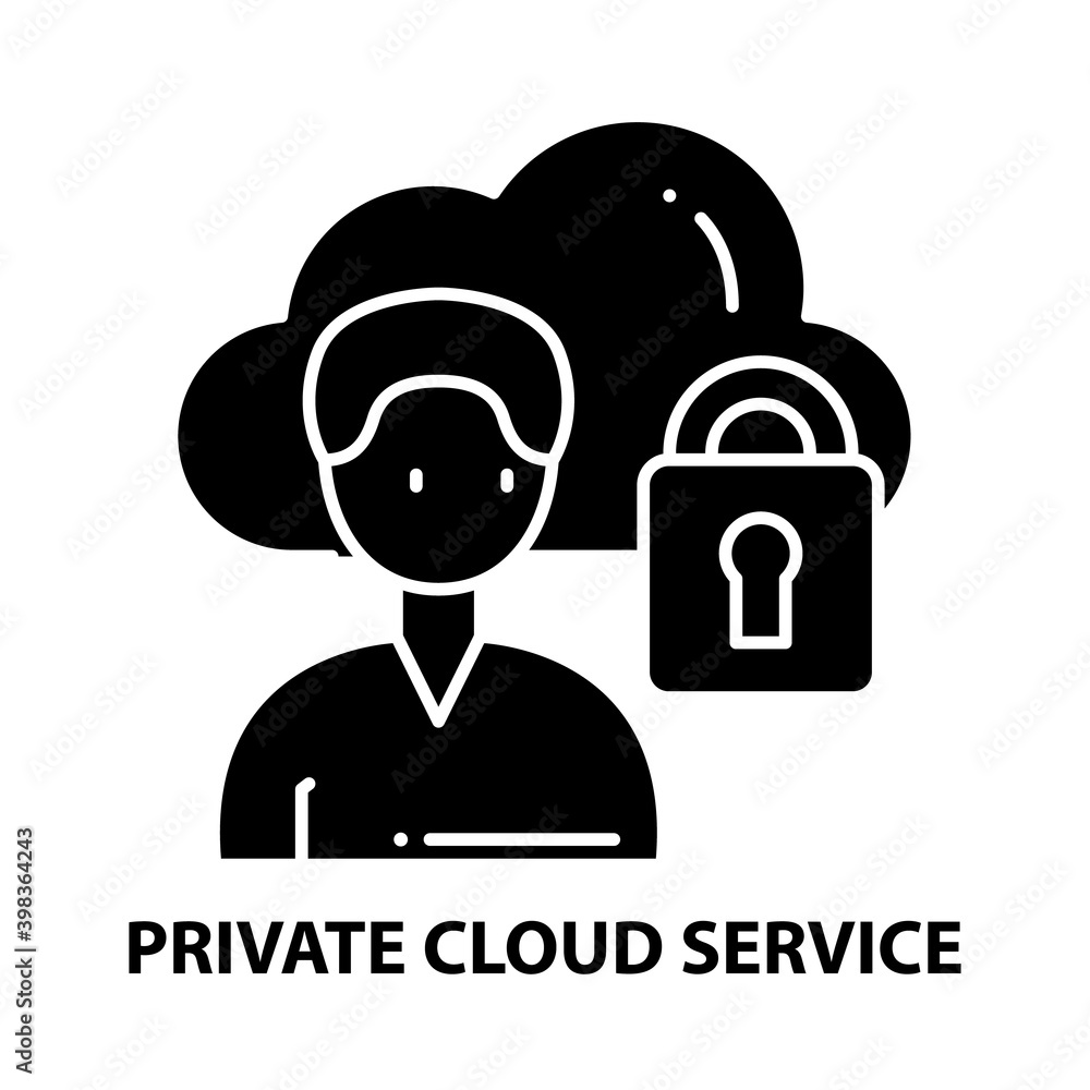 private cloud service icon, black vector sign with editable strokes, concept illustration private cloud service icon, black vector sign with editable strokes, concept illustration