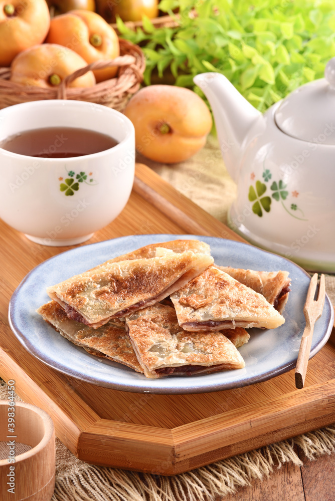 Fried pancakes filled with filling red bean paste Fried pancakes filled with filling red bean paste