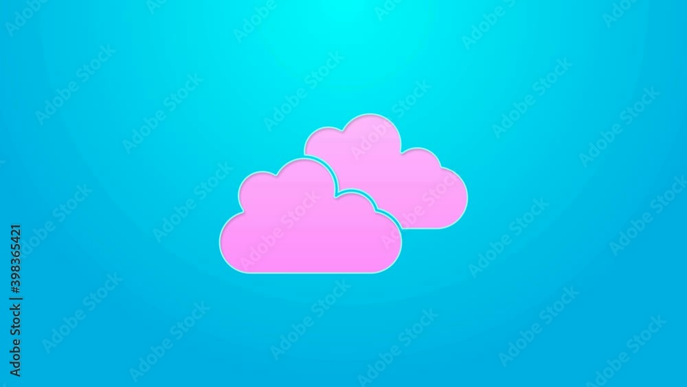 Pink line Cloud icon isolated on blue background. 4K Video motion graphic animation Pink line Cloud icon isolated on blue background. 4K Video motion graphic animation