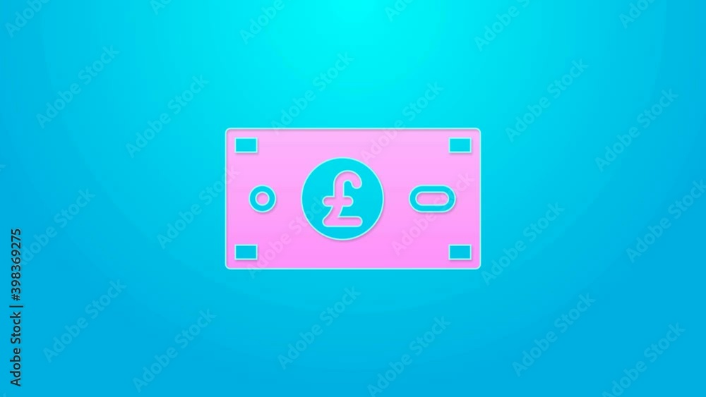 Pink line Pound sterling money icon isolated on blue background. Pound GBP currency symbol. 4K Video motion graphic animation Pink line Pound sterling money icon isolated on blue background. Pound GBP currency symbol. 4K Video motion graphic animation