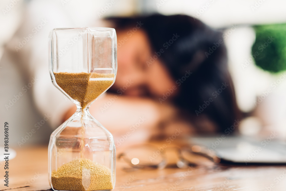 Lifestyle freelance woman he has resting sleeping after hard work long time in coffee shop Lifestyle freelance woman he has resting sleeping after hard work long time in coffee shop
