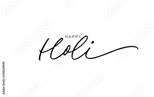 Happy Holi hand drawn vector lettering. Line style modern calligraphy with swooshes. Spring festival of colors vector lettering design. Handwritten pen calligraphy of Happy Holi on white background