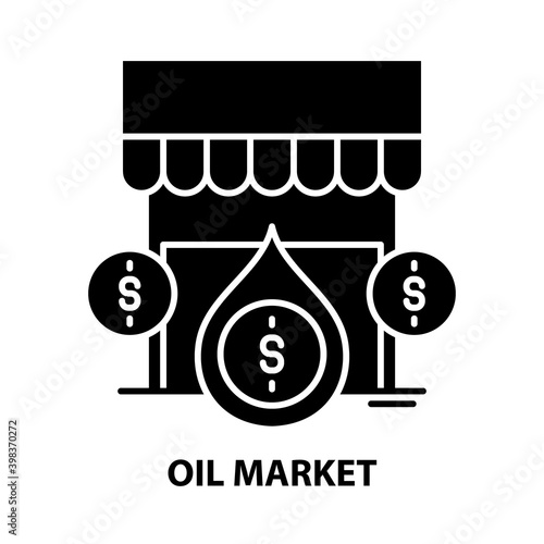 oil market icon, black vector sign with editable strokes, concept illustration