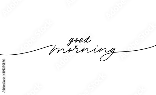 Good morning vector line calligraphy. Vector illustration of wish good morning. Typography design isolated on white background. Handwritten modern continuous line lettering with swooshes.