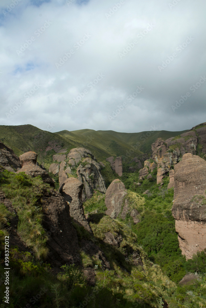 Geology. View of the mountains, green forest and rock formations called Los Terrones, in Cordoba, Argentina. Geology. View of the mountains, green forest and rock formations called Los Terrones, in Cordoba, Argentina.