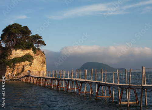 Hanging bridge to the island, Zakhynthos in Greece photo