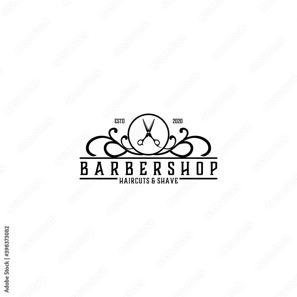 Barbershop Simple Minimalist Logo Design with Elegant Ornament
