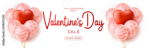 Valentine's Day sale background.Romantic composition with balloon group hearts. Bif sale Vector illustration for website , posters,ads, coupons, promotional material