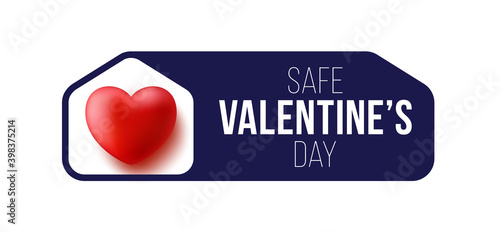 Happy Home Valentine day Card with Funny Vector Minimalist Icon. staying at home badge in Quarantine. Covid Reaction.