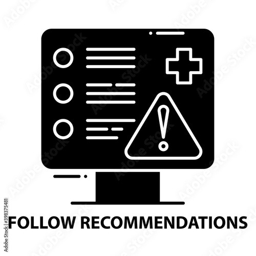 follow recommendations icon, black vector sign with editable strokes, concept illustration