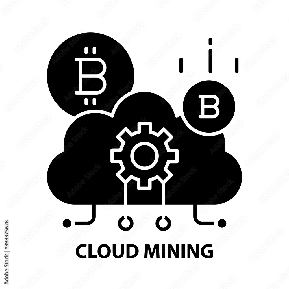 cloud mining icon, black vector sign with editable strokes, concept illustration cloud mining icon, black vector sign with editable strokes, concept illustration