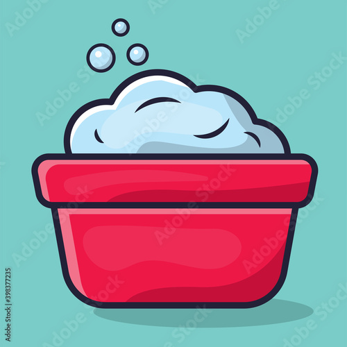 washbowl with foam bubbles vector illustration in flat style
