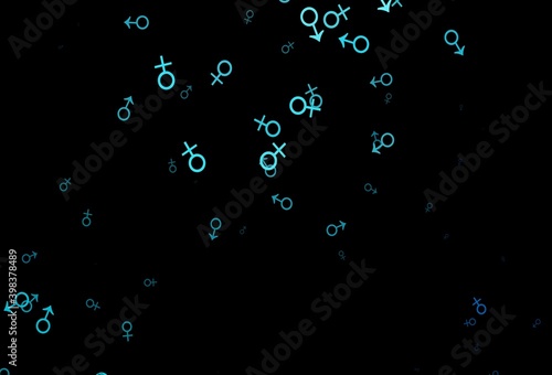 Dark blue vector background with gender symbols.