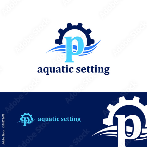 Initial p letter for swimming pools and aquatic venue repairing, setting and service company logo template