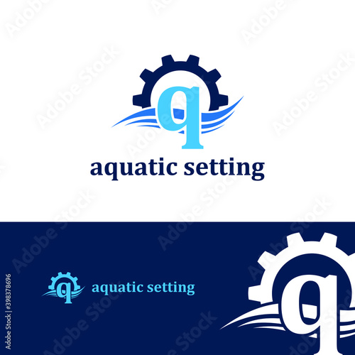 Initial q letter for swimming pools and aquatic venue repairing, setting and service company logo template