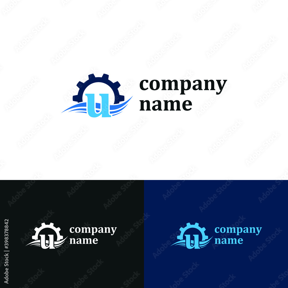Initial u letter for swimming pools and aquatic venue repairing, setting and service company logo template