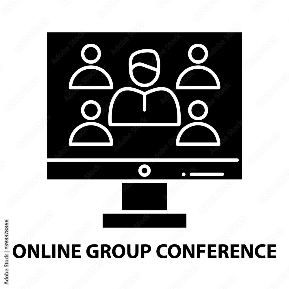 online group conference icon, black vector sign with editable strokes, concept illustration online group conference icon, black vector sign with editable strokes, concept illustration