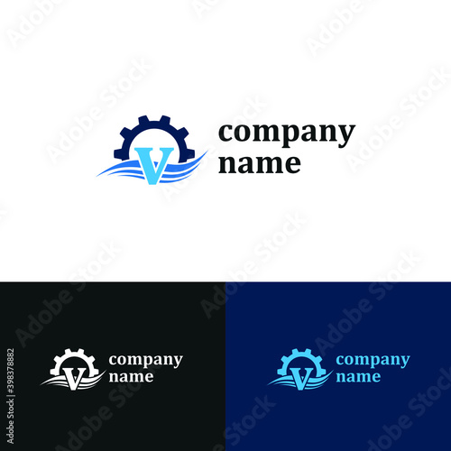 Initial v letter for swimming pools and aquatic venue repairing, setting and service company logo template