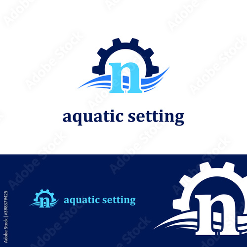 Initial n letter for swimming pools and aquatic venue repairing, setting and service company logo template