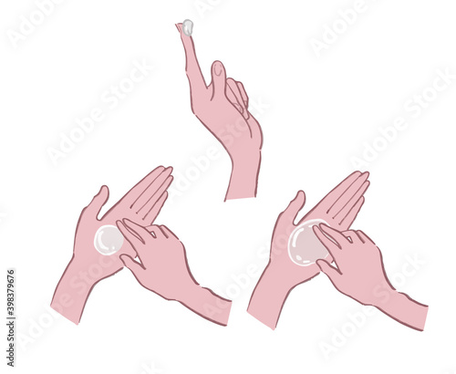 化粧品を手に取るイラストセット　ジェル　クリーム