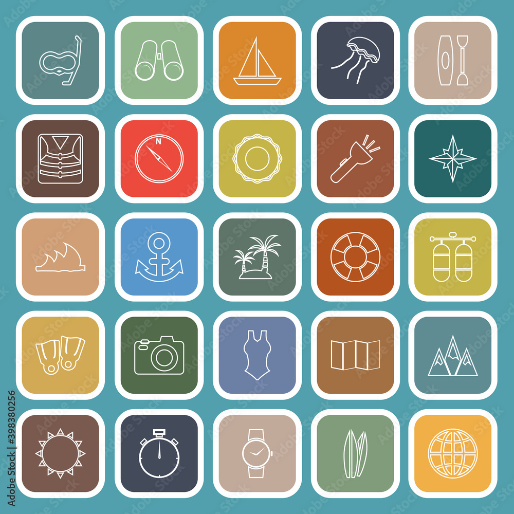Diving line flat icons on green background Diving line flat icons on green background