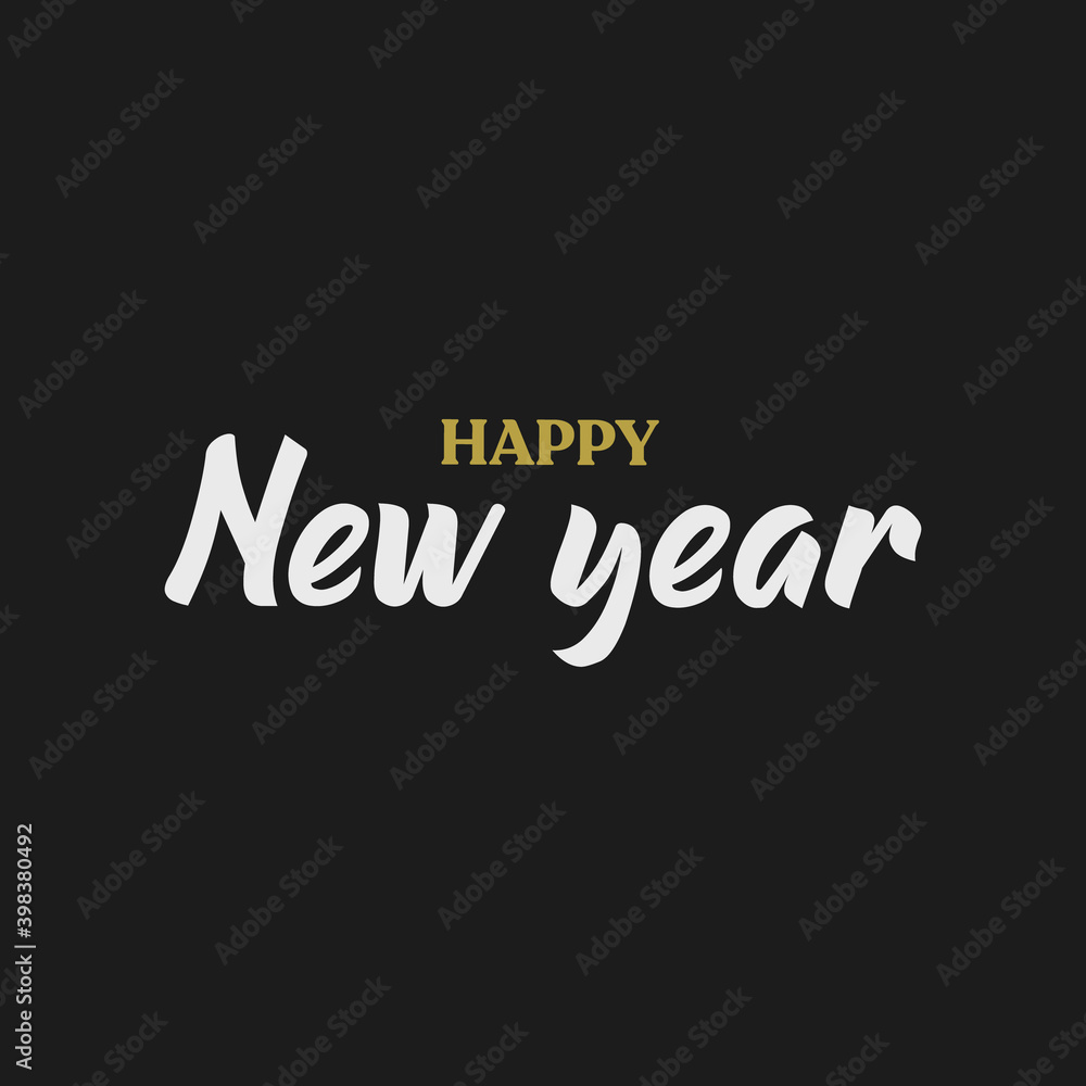 Happy new year typography sign. Vector Lettering Composition. Holiday design for greeting card.